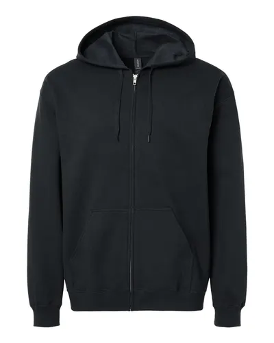Gildan SF600 Unisex Softstyle® Full-Zip Hooded Sweatshirt in Black — blank hooded sweatshirt, front view