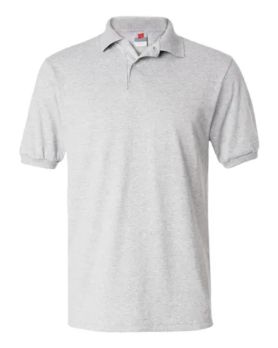 Hanes 054X Men's EcoSmart® Jersey Polo in Ash — blank polo, front view