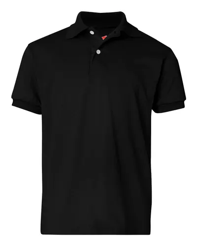 Hanes 054Y Youth EcoSmart® Jersey Polo in Black — blank polo, front view