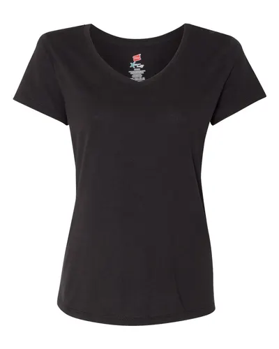 Hanes 42VT Women's Perfect-T Triblend V-Neck T-Shirt in Black Triblend — blank t-shirt, front view