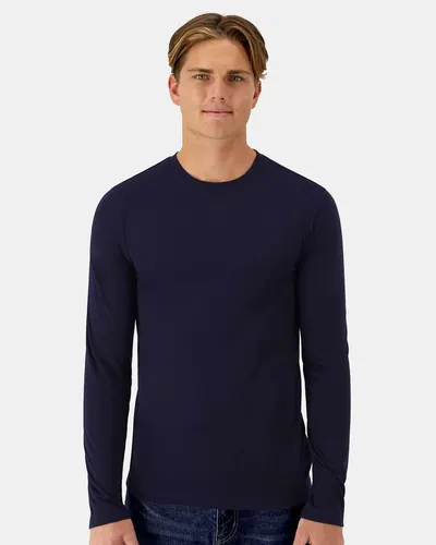 Hanes 484L Unisex Cool DRI® Cotton Touch Long Sleeve T-Shirt in Athletic Navy — blank long sleeve tee, front view