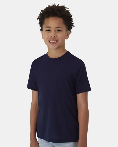Hanes 484Y Youth Cool DRI® Cotton Touch T-Shirt in Athletic Navy — blank t-shirt, front view