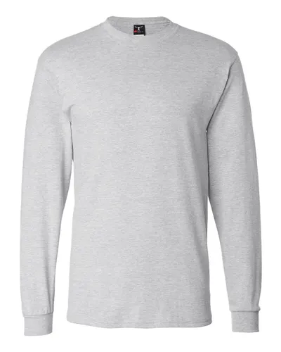 Hanes 5186 Unisex Beefy-T® Long Sleeve T-Shirt in Ash — blank long sleeve tee, front view