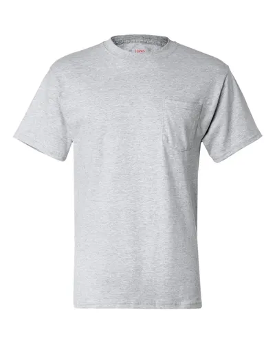 Hanes 5190 Men's Beefy-T® Pocket T-Shirt in Ash — blank t-shirt, front view