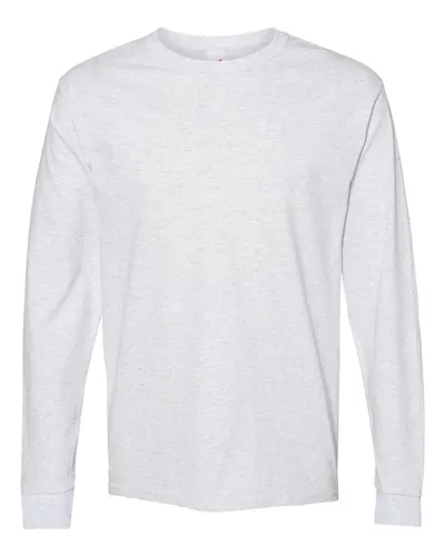 Hanes 5286 Essential-T Long Sleeve T-Shirt in Ash — blank long sleeve tee, front view