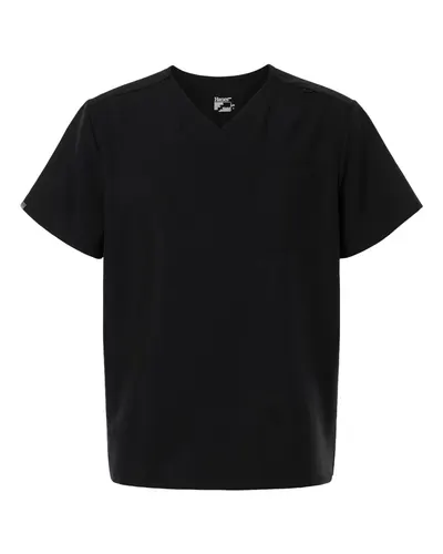Hanes HMB000 Men's V-Neck 1 Pocket Scrub Top in Black — blank garment, front view