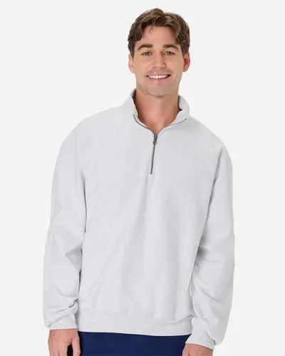 Hanes OG900 Men's Beefy® Sweats Premium Heavyweight Quarter-Zip Sweatshirt in Ash — blank crewneck sweatshirt, front view