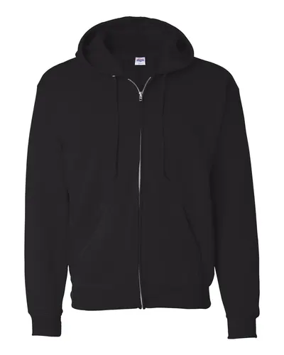 Hanes P180 Unisex EcoSmart® Full-Zip Hooded Sweatshirt in Black — blank hooded sweatshirt, front view