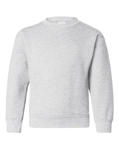 Hanes P360 Youth EcoSmart® Crewneck Sweatshirt in Ash — blank crewneck sweatshirt, front view