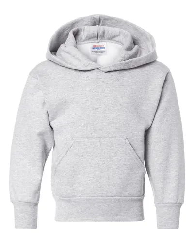 Hanes P473 Youth EcoSmart® Hooded Sweatshirt in Ash — blank hooded sweatshirt, front view
