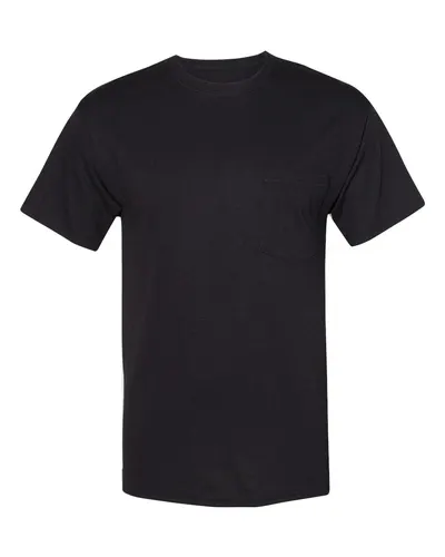 Hanes W110 Unisex Workwear Pocket T-Shirt in Black — blank t-shirt, front view