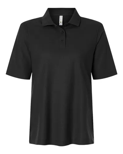 Harriton M105W Women's Maverick CVC Pique Polo in Black — blank polo, front view