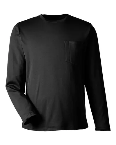Harriton M118L Unisex Charge Snag and Soil Protect Long Sleeve T-Shirt in Black — blank long sleeve tee, front view