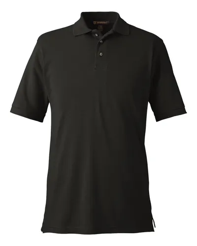 Harriton M200 Men's Pique Polo in Black — blank polo, front view