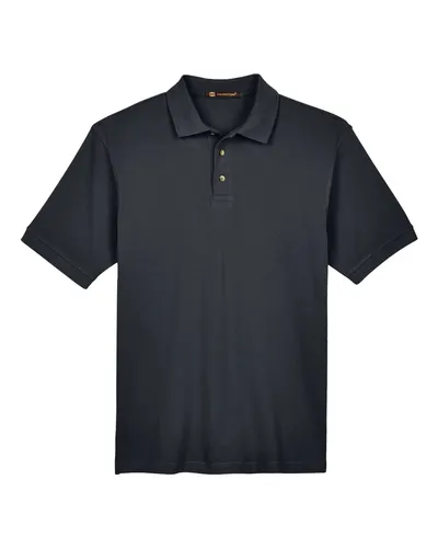 Harriton M200T Men's Tall Cotton Pique Polo in Black — blank polo, front view