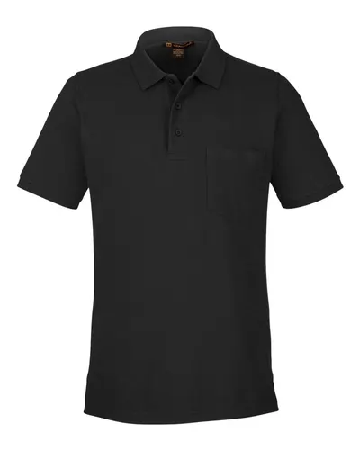 Harriton M205P Men's Valiant Cotton Snag Protect Pocket Polo in Black — blank polo, front view