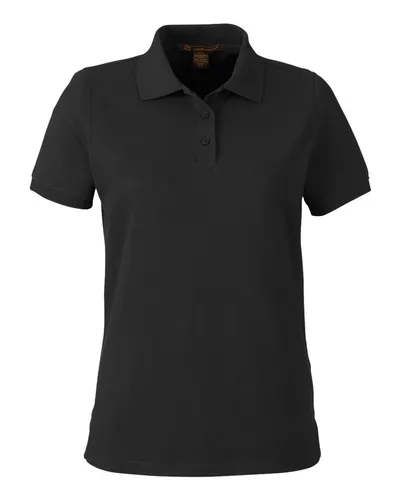 Harriton M205W Women's Valiant Cotton Snag Protect Polo in Black — blank polo, front view