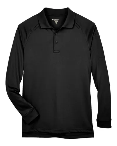 Harriton M211L Men's Advantage Long Sleeve Tactical Polo in Black — blank polo, front view