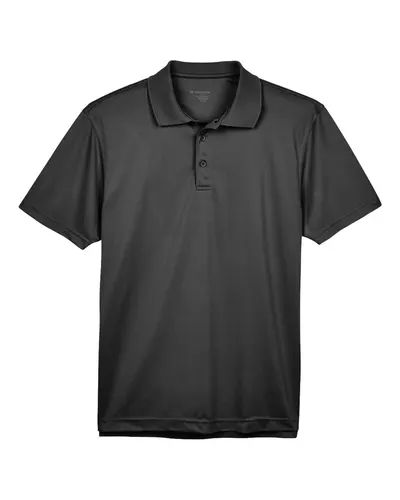 Harriton M315 Men's Polyester Jersey Polo in Black — blank polo, front view