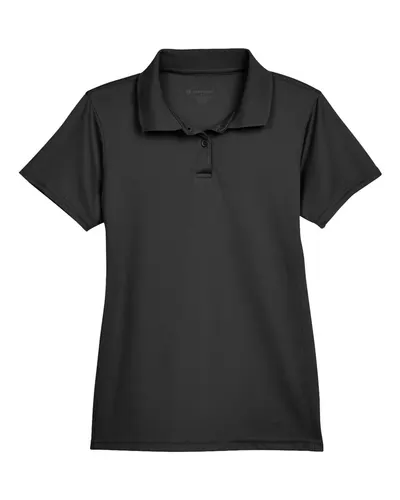 Harriton M315W Women's Polyester Jersey Polo in Black — blank polo, front view