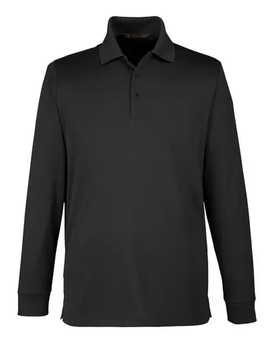 Harriton M348LT Men's Tall Advantage Long Sleeve Snag Protection Plus IL Polo in Black — blank polo, front view