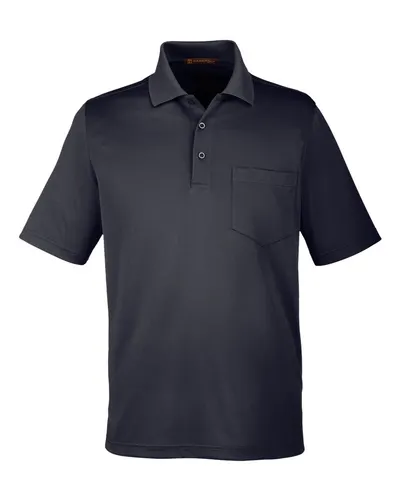 Harriton M348P Men's Advantage Snag Protection Plus IL Pocket Polo in Black — blank polo, front view