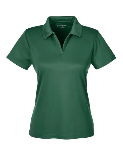 Harriton M353W Women's Double Mesh Polo in Dark Green — blank polo, front view