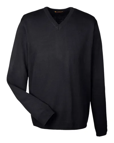 Harriton M420 Men's Pilbloc™ V-Neck Sweater in Black — blank garment, front view