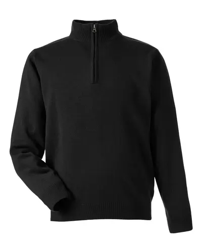 Harriton M421 Unisex Pilbloc™ Quarter-Zip Pullover Sweater in Black — blank garment, front view
