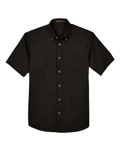 Harriton M500S Men's Easy Blend™ Twill Dress Shirt with Stain-Release in Black — blank woven shirt, front view