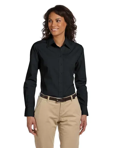 Harriton M510W Women's Essential Poplin in Black — blank garment, front view