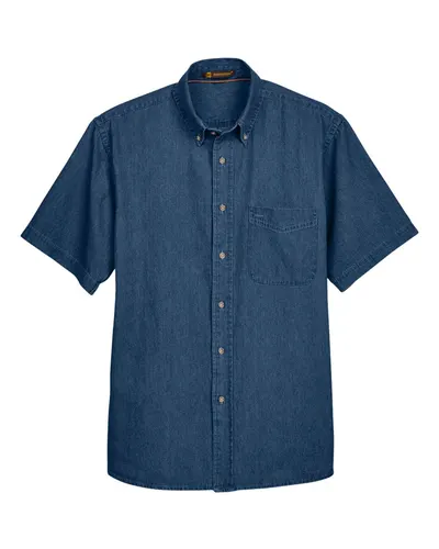 Harriton M550S Men's Denim Shirt in Dark Denim — blank garment, front view