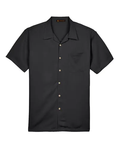Harriton M570 Men's Bahama Cord Camp Shirt in Black — blank garment, front view