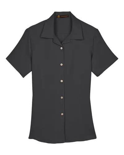 Harriton M570W Women's Bahama Cord Camp Shirt in Black — blank garment, front view