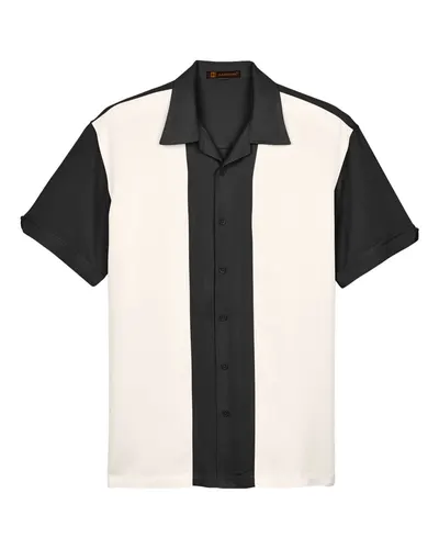 Harriton M575 Men's Two-Tone Camp Shirt in Black/ Cream — blank garment, front view