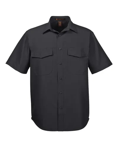 Harriton M580 Men's Key West Short Sleeve Performance Staff Shirt in Black — blank garment, front view