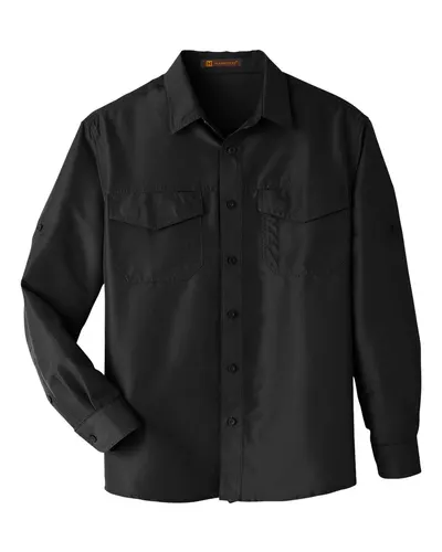 Harriton M580L Men's Key West Performance Staff Shirt in Black — blank garment, front view