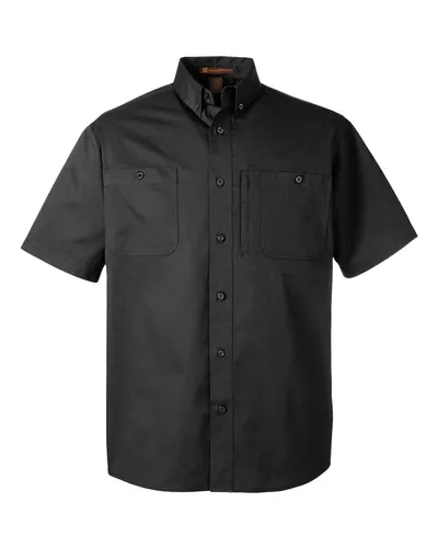 Harriton M585 Men's Advantage IL Short Sleeve Work Shirt in Black — blank garment, front view