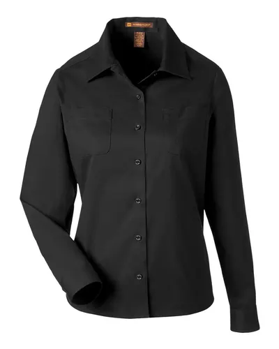 Harriton M585LW Women's Advantage IL Workshirt in Black — blank garment, front view