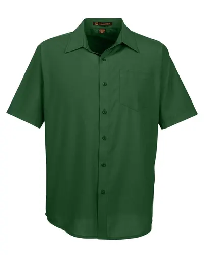 Harriton M610S Men's Paradise Short Sleeve Performance Shirt in Palm Green — blank garment, front view