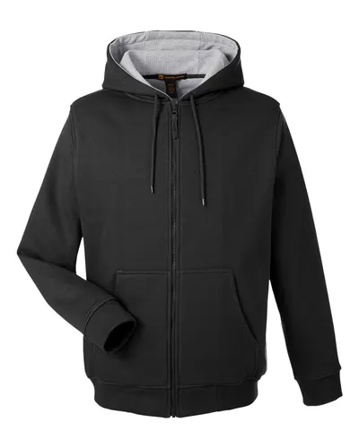 Harriton M711 Unisex ClimaBloc™ Lined Heavyweight Hooded Sweatshirt in Black — blank hooded sweatshirt, front view