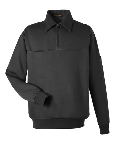 Harriton M712 Unisex ClimaBloc™ Heavyweight Tactical Quarter-Zip Pullover in Black — blank garment, front view