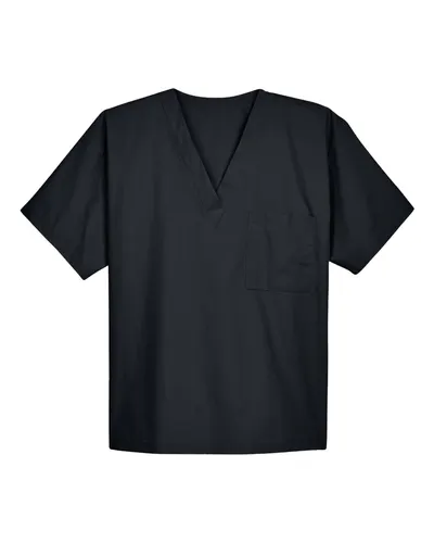 Harriton M897 Unisex Restore Scrub Top in Black — blank garment, front view