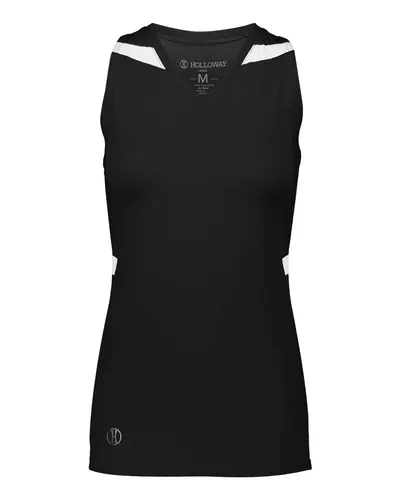 Holloway 221337 Women's PR Max Compression Racerback Jersey in Black/ White — blank t-shirt, front view