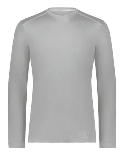 Holloway 222138 Unisex Essential Long Sleeve T-Shirt Powered By Coolcore in Athletic Grey — blank long sleeve tee, front view