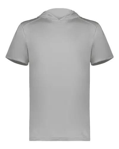 Holloway 222142 Men's Hooded T-Shirt Powered by Coolcore in Athletic Grey — blank hooded sweatshirt, front view