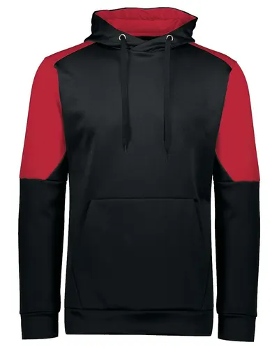 Holloway 222540 Unisex Blue Chip Hooded Sweatshirt in Black/ Scarlet — blank hooded sweatshirt, front view