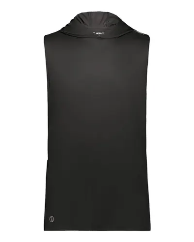 Holloway 222590 Unisex CoolCore® Sleeveless Hooded T-Shirt in Black — blank hooded sweatshirt, front view