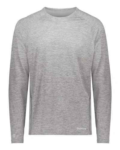 Holloway 222670 Youth Electrify CoolCore® Long Sleeve T-Shirt in Athletic Grey Heather — blank long sleeve tee, front view