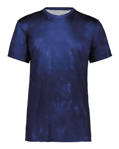 Holloway 222696 Youth Cotton-Touch Cloud T-Shirt in Navy Cloud Print — blank t-shirt, front view